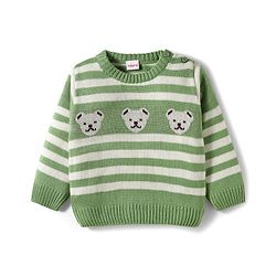 Babyhug Knitted Full Sleeves Sweater Set With Teddy Bear Design - Green