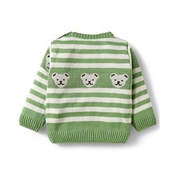 Babyhug Knitted Full Sleeves Sweater Set With Teddy Bear Design - Green