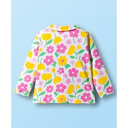 Babyhug Cotton Knit Full Sleeves Front Open Co-ord Night Suit With Floral Print - White