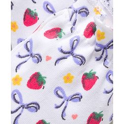 Babyhug 100% Cotton Knit Mittens & Booties Set with Strawberry Print - White