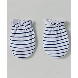 Babyhug 100% Cotton Interlock Knit Mittens & Booties Set With Stripes - Navy Blue
