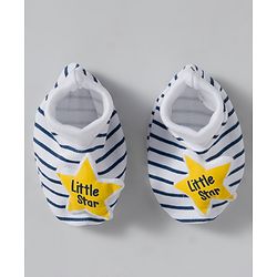 Babyhug 100% Cotton Interlock Knit Mittens & Booties Set With Stripes - Navy Blue