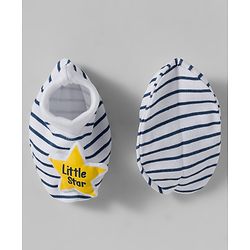 Babyhug 100% Cotton Interlock Knit Mittens & Booties Set With Stripes - Navy Blue