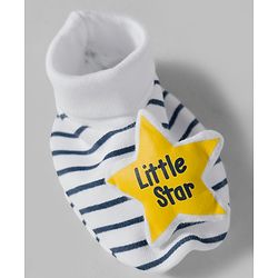 Babyhug 100% Cotton Interlock Knit Mittens & Booties Set With Stripes - Navy Blue