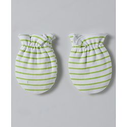 Babyhug 100% Cotton Interlock Knit Mittens & Booties Set With Vehicle Print - Light Green