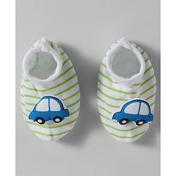 Babyhug 100% Cotton Interlock Knit Mittens & Booties Set With Vehicle Print - Light Green
