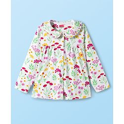 Babyhug Cotton Knit Full Sleeves Co-ords Night Suit With Floral Print - White