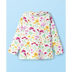 Babyhug Cotton Knit Full Sleeves Co-ords Night Suit With Floral Print - White