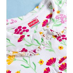 Babyhug Cotton Knit Full Sleeves Co-ords Night Suit With Floral Print - White