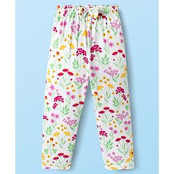 Babyhug Cotton Knit Full Sleeves Co-ords Night Suit With Floral Print - White