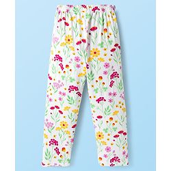 Babyhug Cotton Knit Full Sleeves Co-ords Night Suit With Floral Print - White