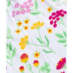 Babyhug Cotton Knit Full Sleeves Co-ords Night Suit With Floral Print - White