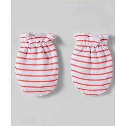 Babyhug 100% Cotton Interlock Knit Mittens & Booties Set With Vehicle Print - Red