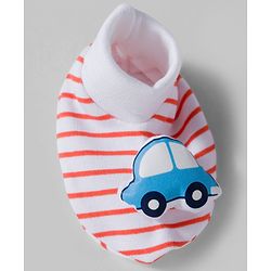 Babyhug 100% Cotton Interlock Knit Mittens & Booties Set With Vehicle Print - Red