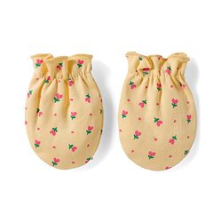 Babyhug 100% Cotton Knit Mittens & Booties Set with Floral Print - Yellow