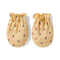 Babyhug 100% Cotton Knit Mittens & Booties Set with Floral Print - Yellow