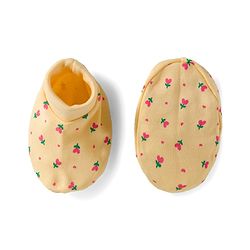 Babyhug 100% Cotton Knit Mittens & Booties Set with Floral Print - Yellow