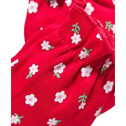 Babyhug 100% Cotton Knit Mittens & Booties With Floral Print - Red