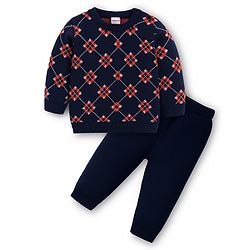 Babyhug Knit Full Sleeves Pullover Sweater Set - Navy Blue