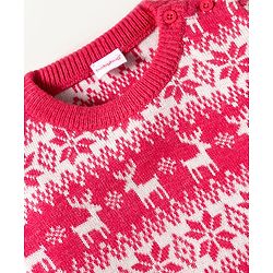 Babyhug Knit Full Sleeves Christmas Theme Printed Sweater Set - Dark Pink