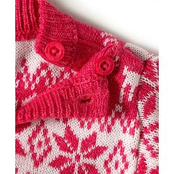 Babyhug Knit Full Sleeves Christmas Theme Printed Sweater Set - Dark Pink