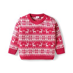 Babyhug Knit Full Sleeves Christmas Theme Printed Sweater Set - Dark Pink