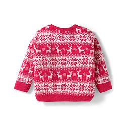 Babyhug Knit Full Sleeves Christmas Theme Printed Sweater Set - Dark Pink