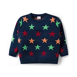 Babyhug Knit Full Sleeves Sweater & Pant Set With Star Design - Navy Blue