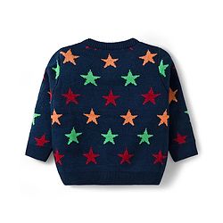 Babyhug Knit Full Sleeves Sweater & Pant Set With Star Design - Navy Blue