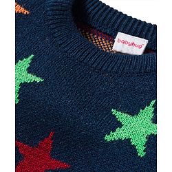 Babyhug Knit Full Sleeves Sweater & Pant Set With Star Design - Navy Blue