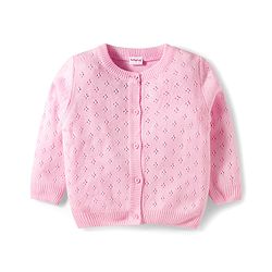 Babyhug Cotton Knit Full Sleeves Front Open Sweater Set - Pink
