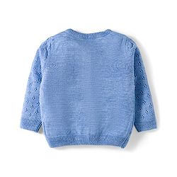 Babyhug Cotton Knit Full Sleeves Front Open Sweater Set - Blue
