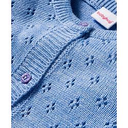 Babyhug Cotton Knit Full Sleeves Front Open Sweater Set - Blue