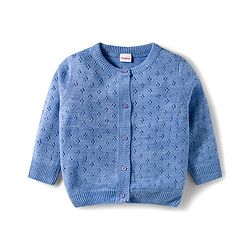 Babyhug Cotton Knit Full Sleeves Front Open Sweater Set - Blue