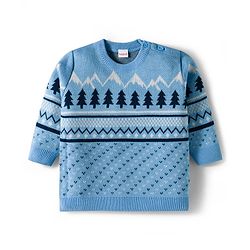 Babyhug Knit Full Sleeves Pullover Sweater Set With Tree Design - Navy Blue