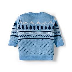 Babyhug Knit Full Sleeves Pullover Sweater Set With Tree Design - Navy Blue