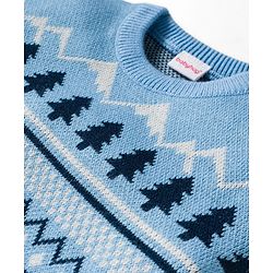 Babyhug Knit Full Sleeves Pullover Sweater Set With Tree Design - Navy Blue