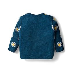 Babyhug Knit Full Sleeves Sweater Set with Floral Design -  Teal Blue