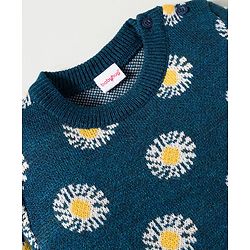 Babyhug Knit Full Sleeves Sweater Set with Floral Design -  Teal Blue