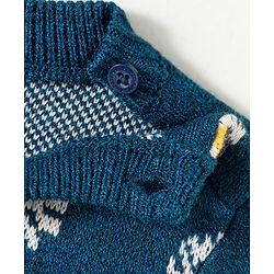 Babyhug Knit Full Sleeves Sweater Set with Floral Design -  Teal Blue