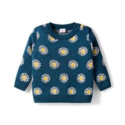Babyhug Knit Full Sleeves Sweater Set with Floral Design -  Teal Blue