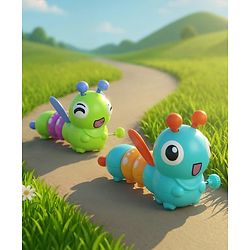 Babyhug Dancing Colorful|Crawling Caterpillar Toy|Wind-Up Mechanism & Gear Movement|Fun Early Learning Activity for Toddlers|BIS|No Batteries Needed|Safe&Engaging|Pack of 2 pcs-(Blue/Green)