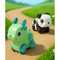 Babyhug Fawn & Panda Zoo Zoomers Adventure Duo Wind-Up Toy - Pack of 2| Fun and Interactive| Encourages Crawling| No Batteries Needed| BIS Certified| Toy for 18+ months| Safe, Durable & Engaging