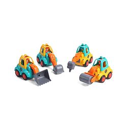 Babyhug Mini Builder Squad|Friction-Powered Construction Vehicles with Moving Parts|Fun & Interactive Engineering Toddler Play|Safe & Engaging |BIS|Pack of 4 (Digger/Bulldozer/Roller/Excavator)|2 yrs+