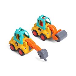 Babyhug Mini Builder Squad|Friction-Powered Construction Vehicles with Moving Parts|Fun & Interactive Engineering Toddler Play|Safe & Engaging |BIS|Pack of 4 (Digger/Bulldozer/Roller/Excavator)|2 yrs+