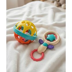 Babyhug Baby Rattles Pack of 2 | Bright Colors & Sounds|Promotes Motor Skills & Sensory Development|Fun & Engaging Toy|Safe, Non-Toxic|Improves Grasping Skill| Ideal Gift for 3+ Months | BIS Certified