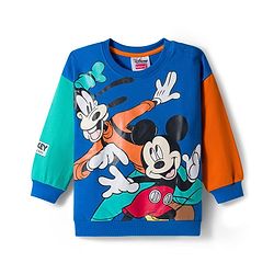 Babyhug Disney Terry Knit Full Sleeves Co-ords Sweatshirt & Lounge Pant Set with Mickey & Friends Graphic - Multicolor