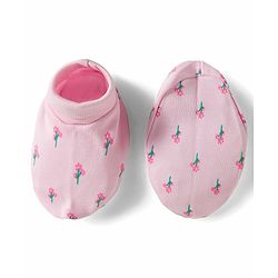 Babyhug 100% Cotton Mittens & Booties With Floral Print - Pink