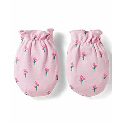 Babyhug 100% Cotton Mittens & Booties With Floral Print - Pink