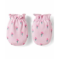 Babyhug 100% Cotton Mittens & Booties With Floral Print - Pink